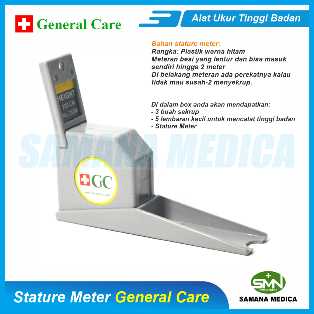 Stature Meter GENERAL CARE Microtoise Alat Ukur Tinggi Badan 2 Meter GENERAL CARE Posyandu Puskesmas Klinik Rumah Sakit Murah Promo