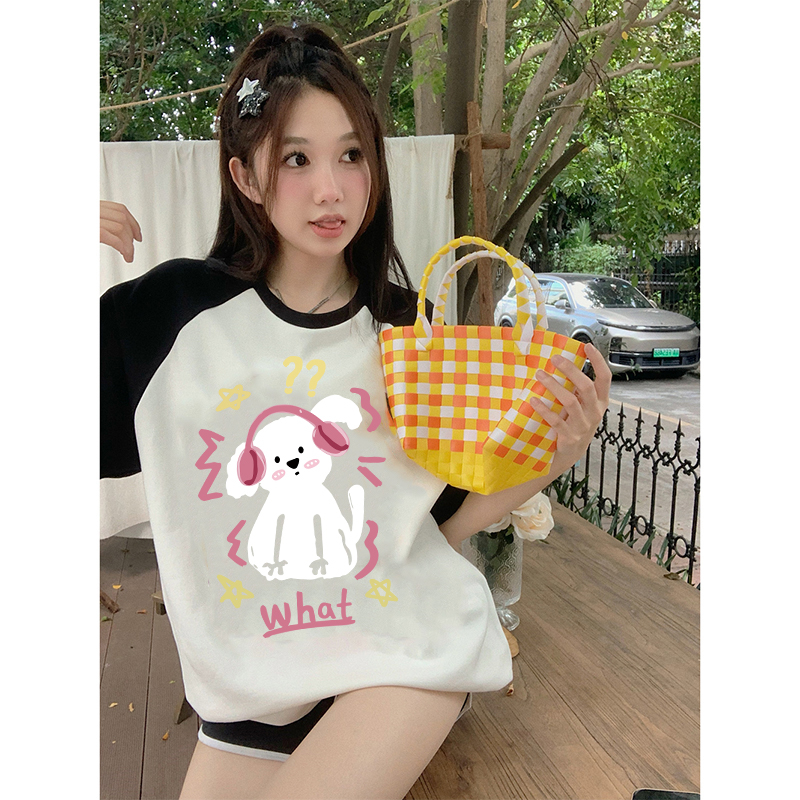 Kaos Atasan Wanita Cartoon Brief pen Pattern Lengan Pendek Oversize T-shirt