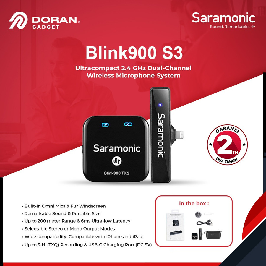 Saramonic Blink 900 S3 Lightning Wireless Microphone for Iphone iOS - Garansi Resmi 2 Tahun