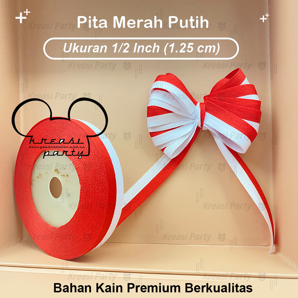 

Pita Satin Merah Putih 1/2 inch / Pita Merah Putih / Pita Kain