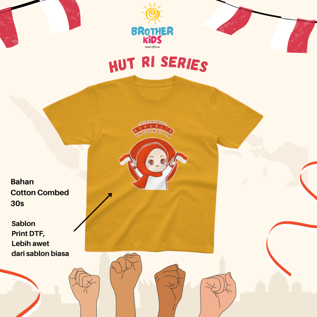 Kaos Baju ANak Indonesia Kemerdekaan Indonesia Kartun Hijab