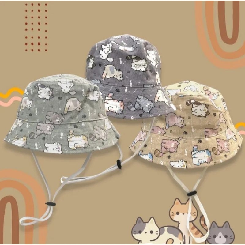 Topi Bucket anak Bahan kanvas motif tali