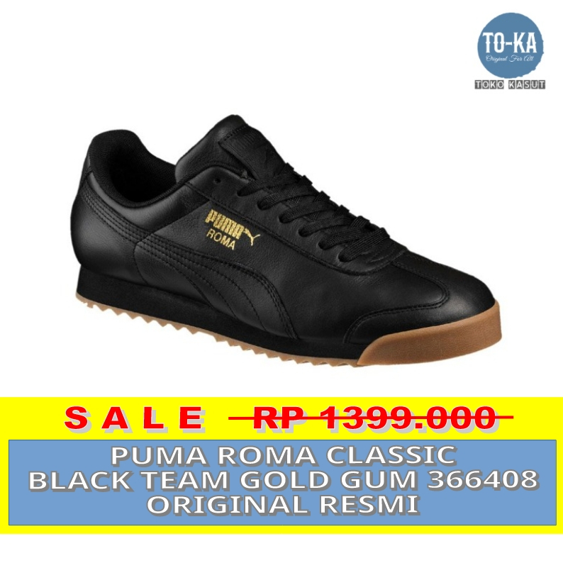 PUMA ROMA CLASSIC BLACK TEAM GOLD GUM - ORI RESMI