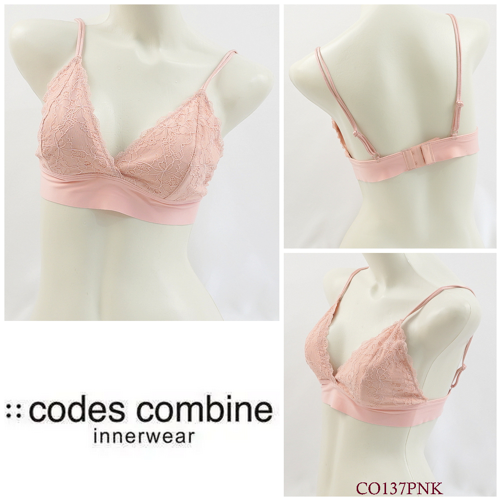 Bra Wanita Tanpa Kawat Tanpa Busa Full Cup Mix Lace CODES COMBINE Pakaian Dalam / Underwear CO137PNK
