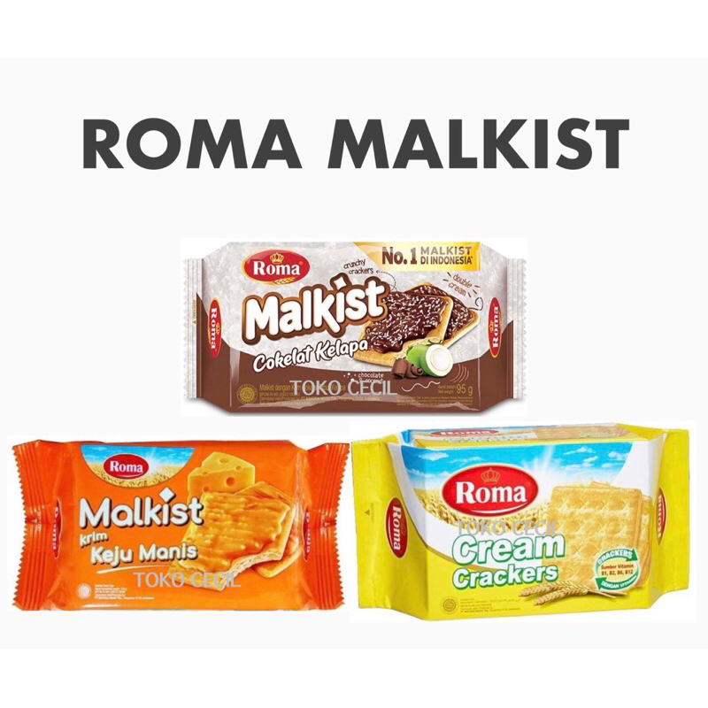 

Roma Malkist Biskuit Rasa Keju Manis, Cokelat Kelapa, Cream Crackers