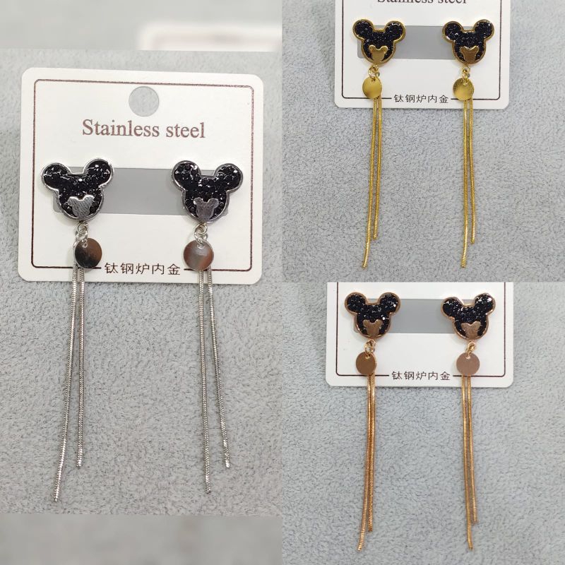 anting tusuk panjang mickey  titanium anti karat anti luntur