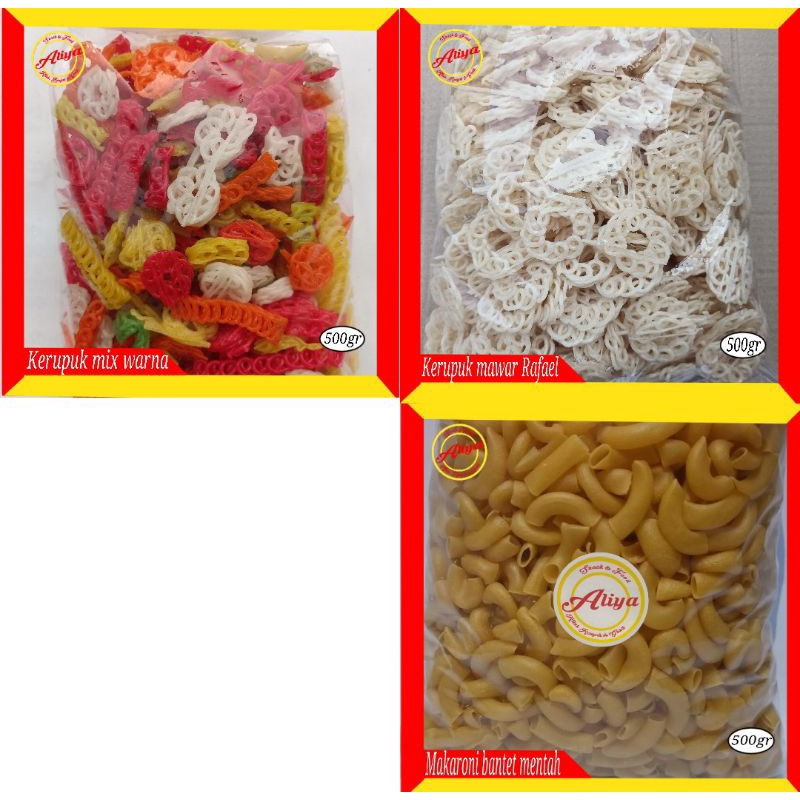 

Makaroni PIPA BANTET MENTAH / KERUPUK WARNA MIX / KERUPUK MAWAR RAFAEL (500gr). Bahan toping Seblak, camilan dll