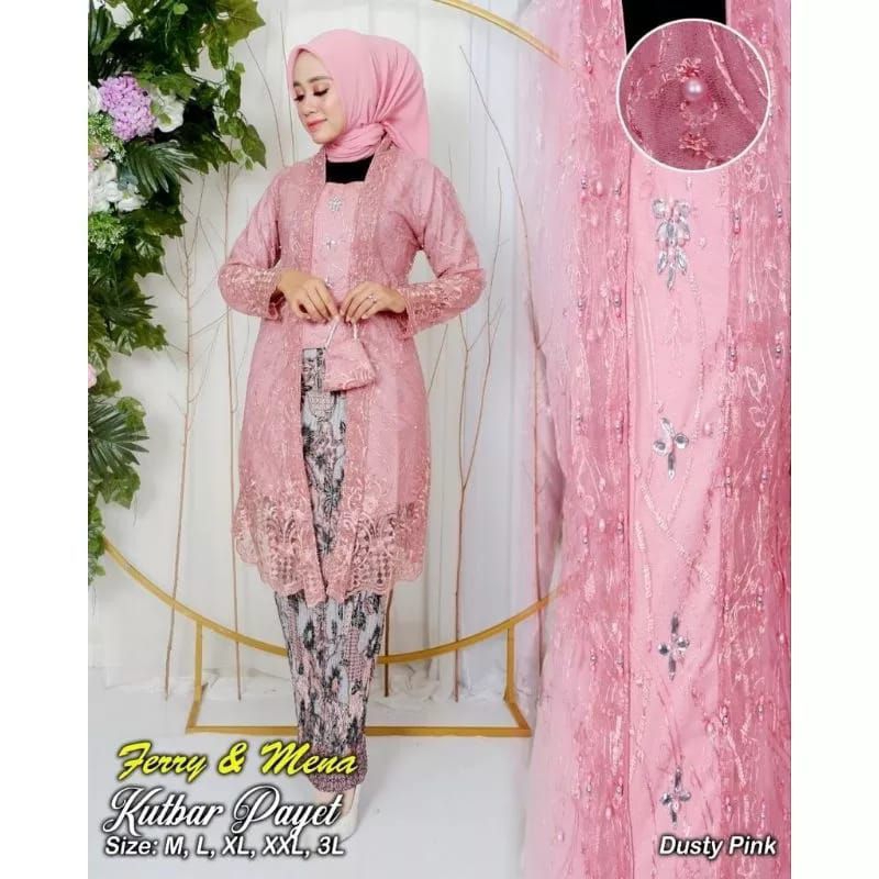 Kebaya Brukat Jumbo LD 130 cm Kutu Baru Payet Warna Teracotta Merah Bata Terlaris