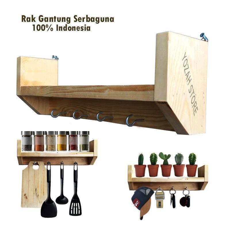 Rak Kayu Gantung Capstok Tempat Bumbu Dan Make Up - Rak Kayu Hias