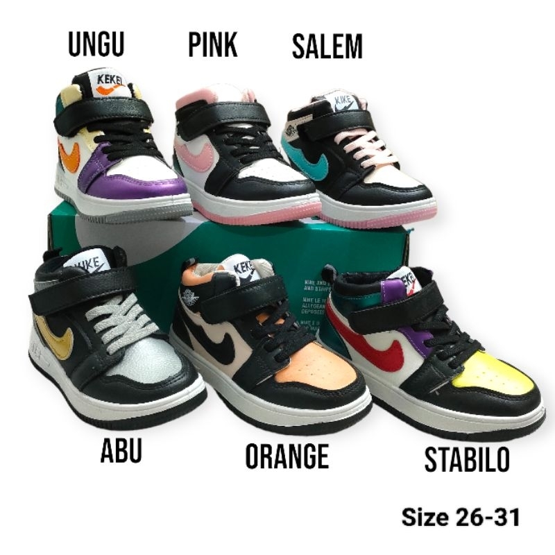 Sepatu Sekolah Anak Tk Sd Jordan Import Hitam Putih Pink Cewek Cowok Unisex