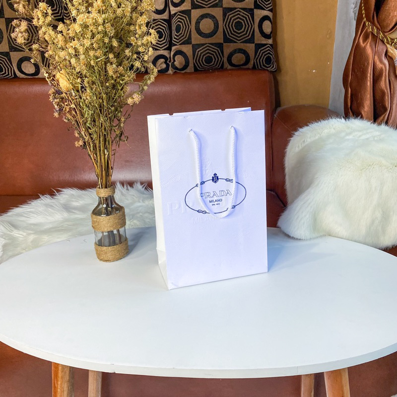 Paperbag Prada Like Ori Size Small Full Emboss Shopping Bag Mirip Original