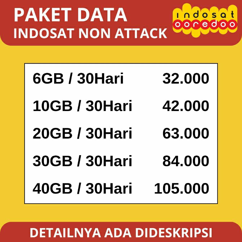 TERMURAH Isi Ulang Paket Data Kuota Indosat Non Attack 6GB 10GB 20GB 30GB Sampai 40GB 