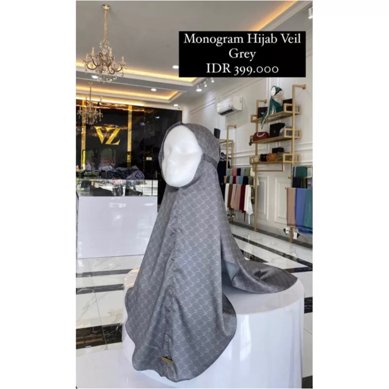 Monogram hijab veil - grey - Vivi Zubedi