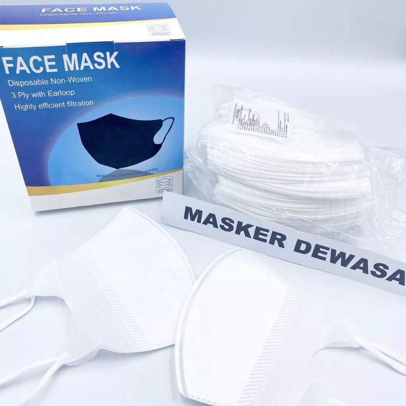 masker duckbil hitam & putih isi 50pcs