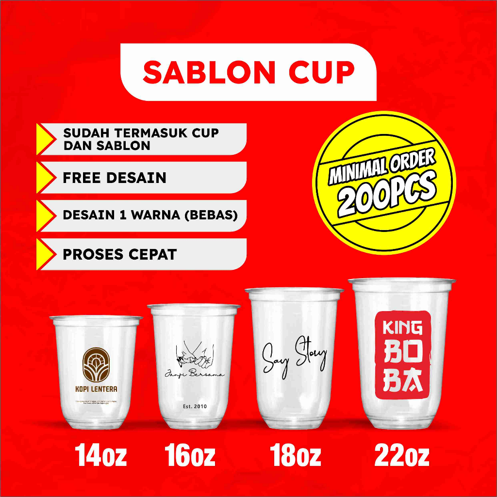 Gelas Cup Oval Custom Sablon Logo 14oz 16oz 18oz 22oz untuk Minuman