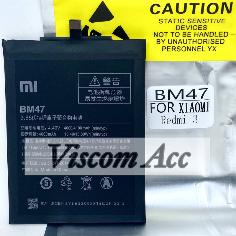 Baterai Xiaomi BM-47 Original Redmi 3 / Redmi 4X