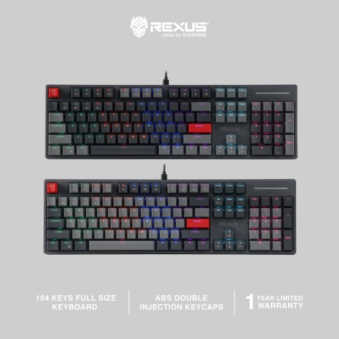 Rexus KX-5 Keyboard Gaming Mechanical Full Size - Hitam/Abu-abu