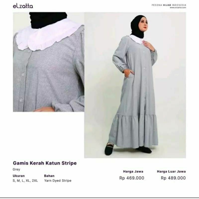 Gamis kerah katun stripe elzatta sarimbit elzatta