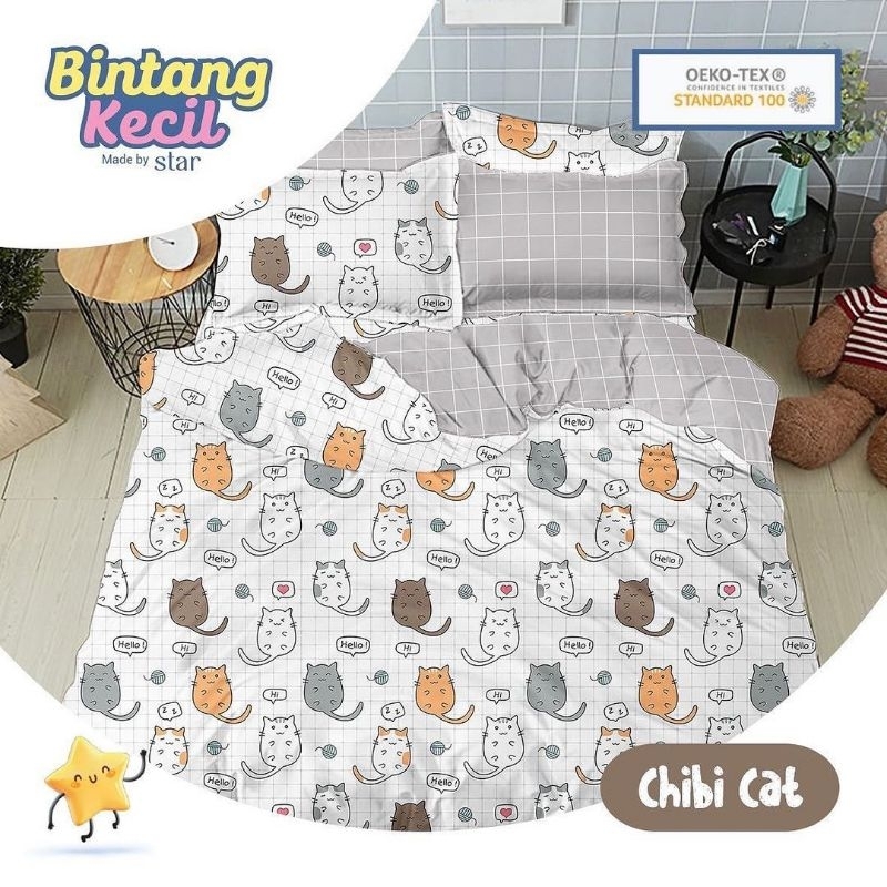 Katun Lokal Original Grade 1 kain Sprei meteran bahan Star Deluxe motif Chibi Cat