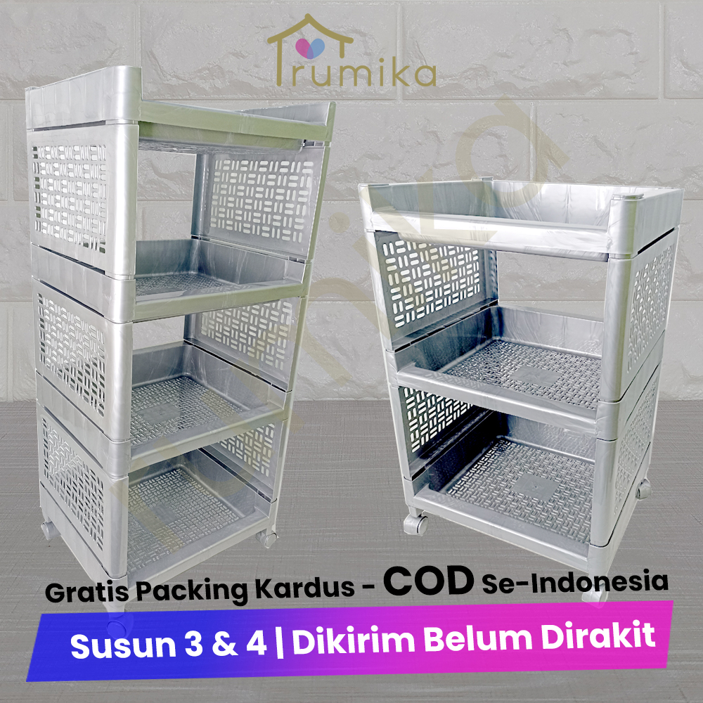 Rak Bumbu Dapur / Rak Buku / Rak Yoyo Paskal / Rak Serbaguna Plastik Susun 3, Susun 4 Dengan Roda