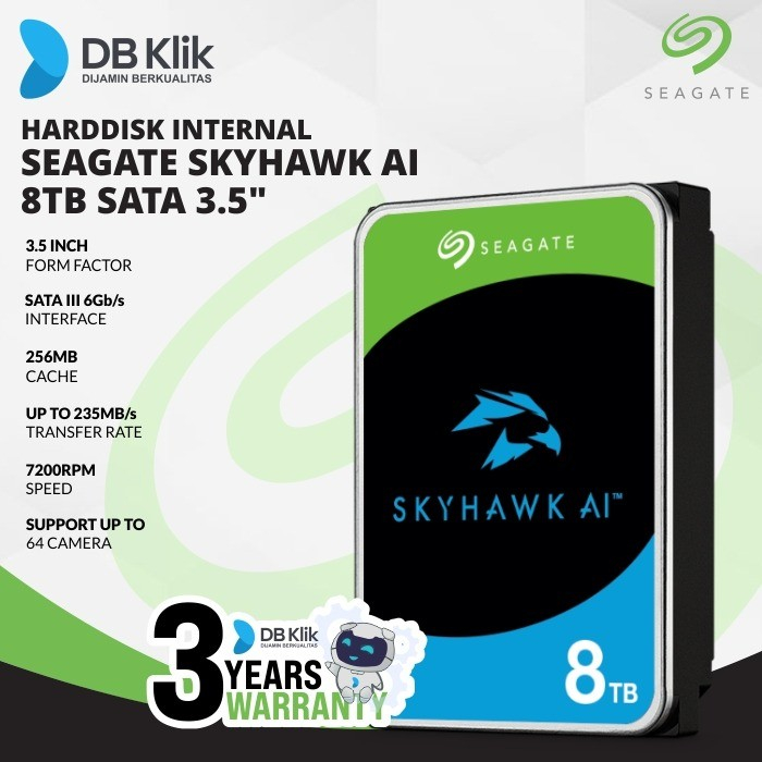 Harddisk Internal Seagate Skyhawk AI 8TB SATA 3.5" - Skyhawk AI 8TB