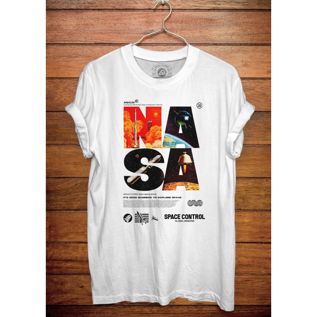 COD AIQI - Kaos Distro | NASA (Putih) Tshirt Pria dan Wanita