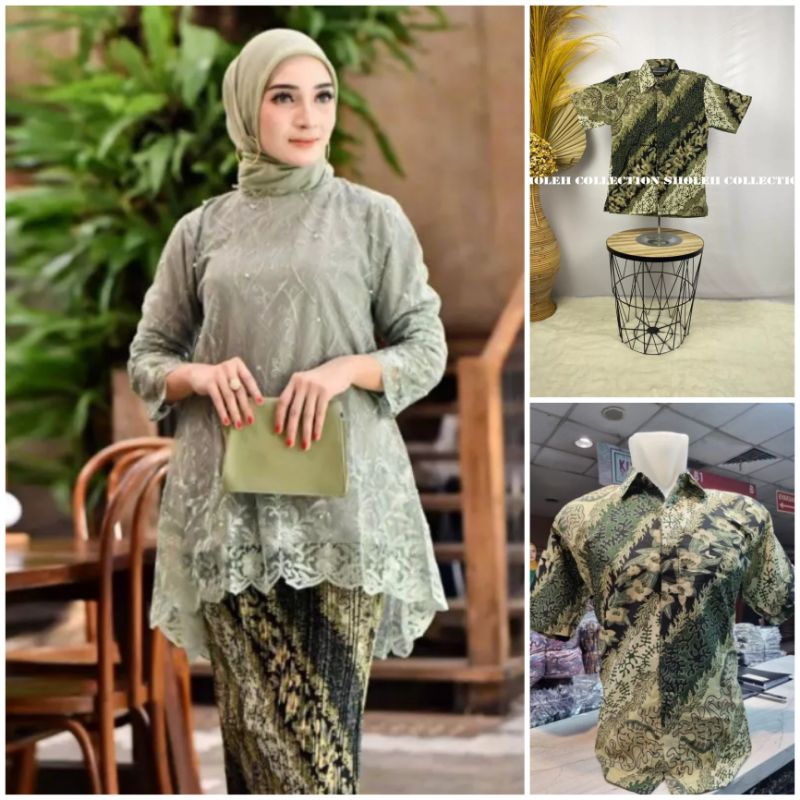 Setelan Kebaya Couple Rinjani Tille Baju Batik Sarimbit Pasangan Suami Istri Untuk Tunangan Nikahan 