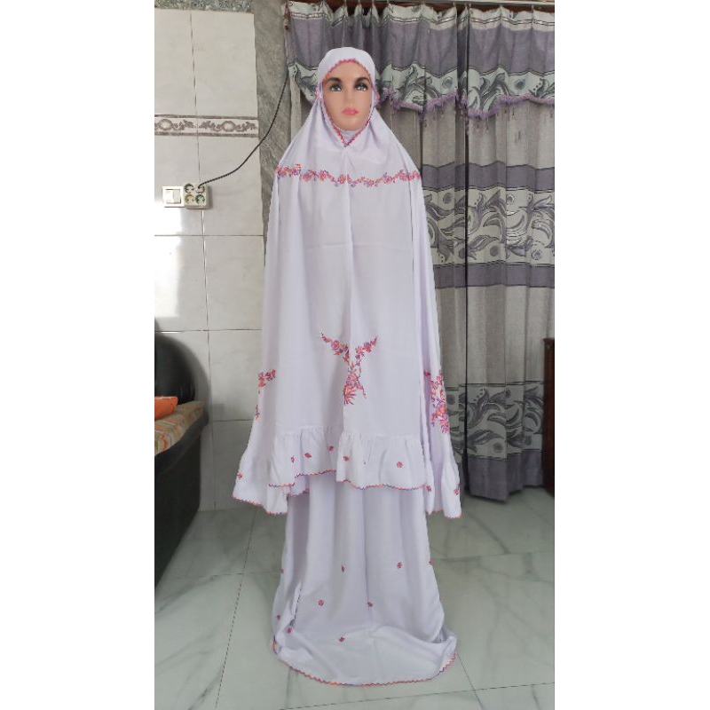 Mukenah dewasa/anak putih bordir warna