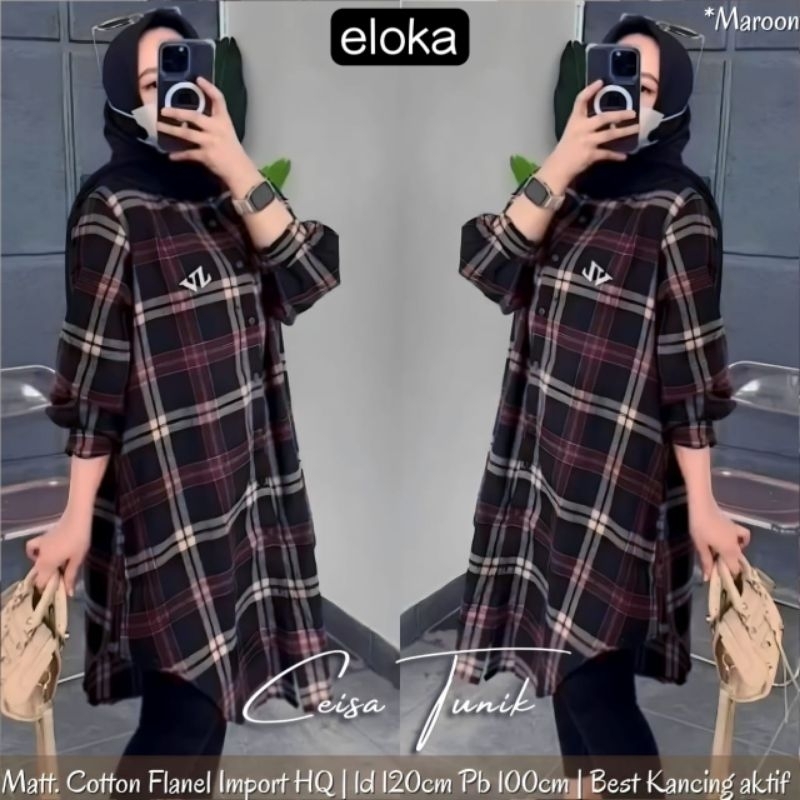KEMEJA TUNIK WANITA/CEISA/ATASAN BLOUSE TUNIK WANITA KATUN FLANEL IMPORT HQ JUMBO LD 120 CM FIT XXL