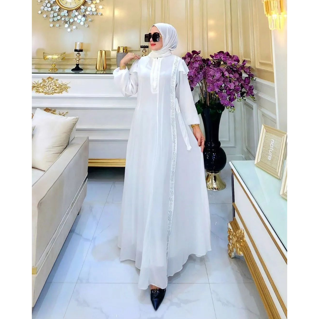 Gamis Abaya Turkey Davira Dress Ceruty Babydoll Full Furing Baju Wanita Gamis Kekinian Baju Kondangan Gaun Pesta Muslimah