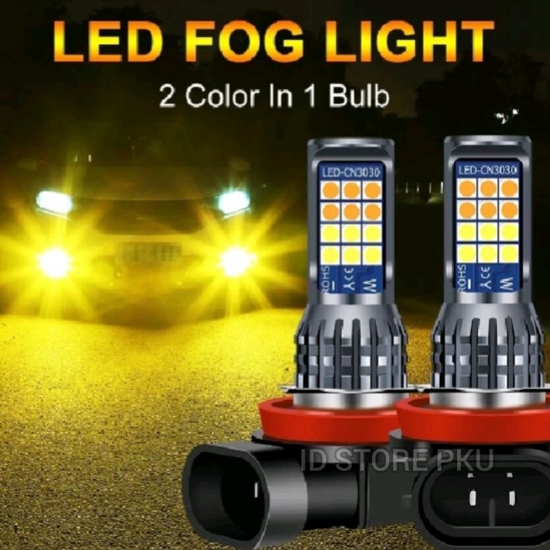 LAMPU LED H11 2 WARNA KUNING + PUTIH 24 SMD UNTUK HEADLIGHT/FOGLAMP/LAMPU KABUT - LAMPU LED UTAMA, FOGLAMP MOBIL SUPER TERANG H11 H8 H9 SEPASANG - LAMPU FOGLAMP XENIA AVANZA INNOVA RUSH TERIOS - LAMPU KABUT MOBIL C6 H11, AYOTO, BULLAES, RTD, SQL, biled