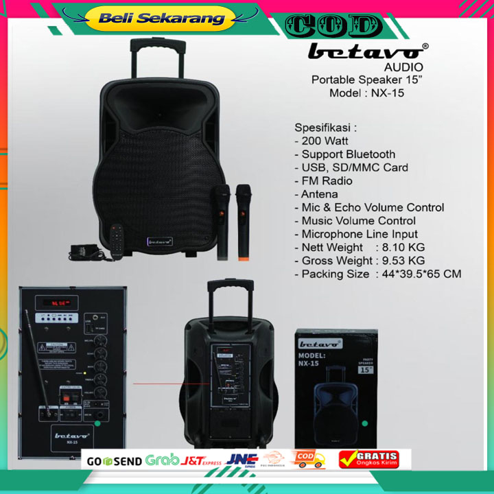 Speaker Portable BETAVO NX15 NX 15 inch ORIGINAL promo super murah