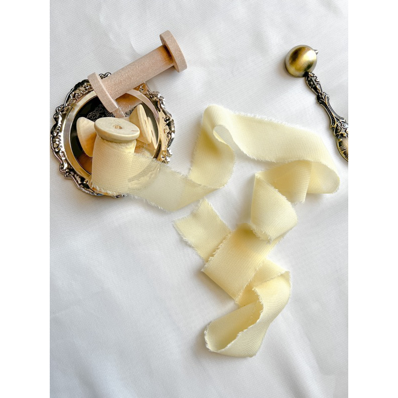 

Chiffon ribbon in Light Yellow / silk ribbon