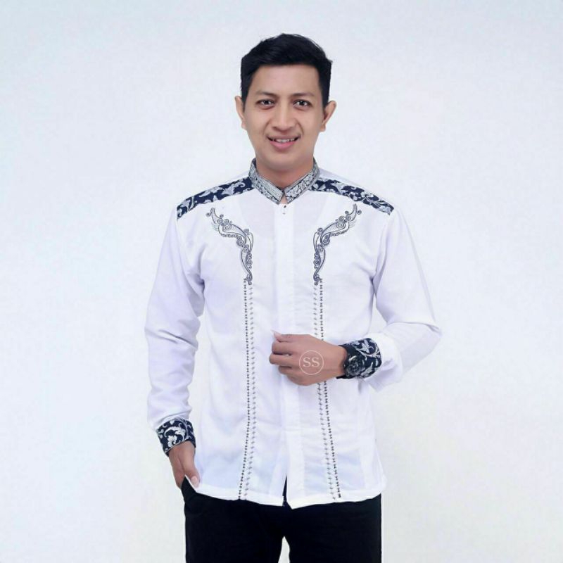 KOKO BORDIR BATIK LENGAN PANJANG PRIA DEWASA/KEMEJA BATIK TERLARIS/BAJU KOKO KOMBINASI BATIK MODEL T