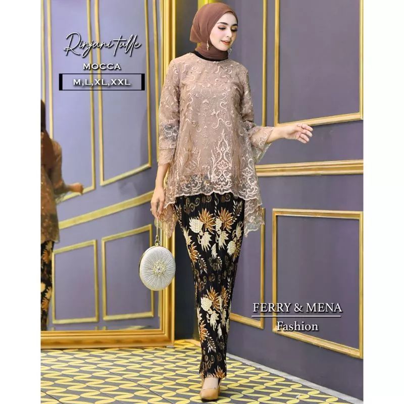Setelan Baju Kebaya Rinjani Tille Modern Pakaian Ibu Kartini Adat Jawa ~ Atasan Kebaya Set Rok Plisk