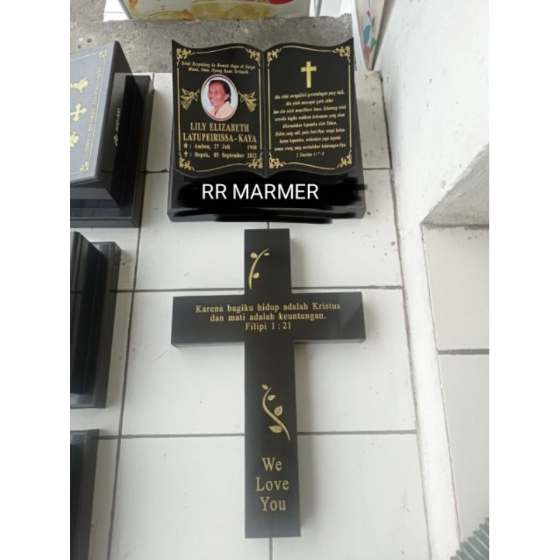 BATU NISAN BUKU KRISTEN SET SALIP FOTO