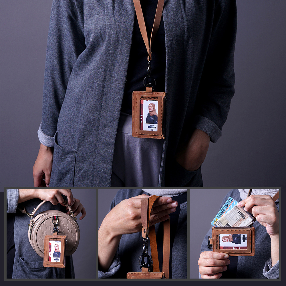 

ID CARD lanyard KALUNG HOLDER NAME TAG pria dan wanita GANTUNGAN HOLDER KULIT TALI PANJANG DAN GANTUNGAN KODE ID02