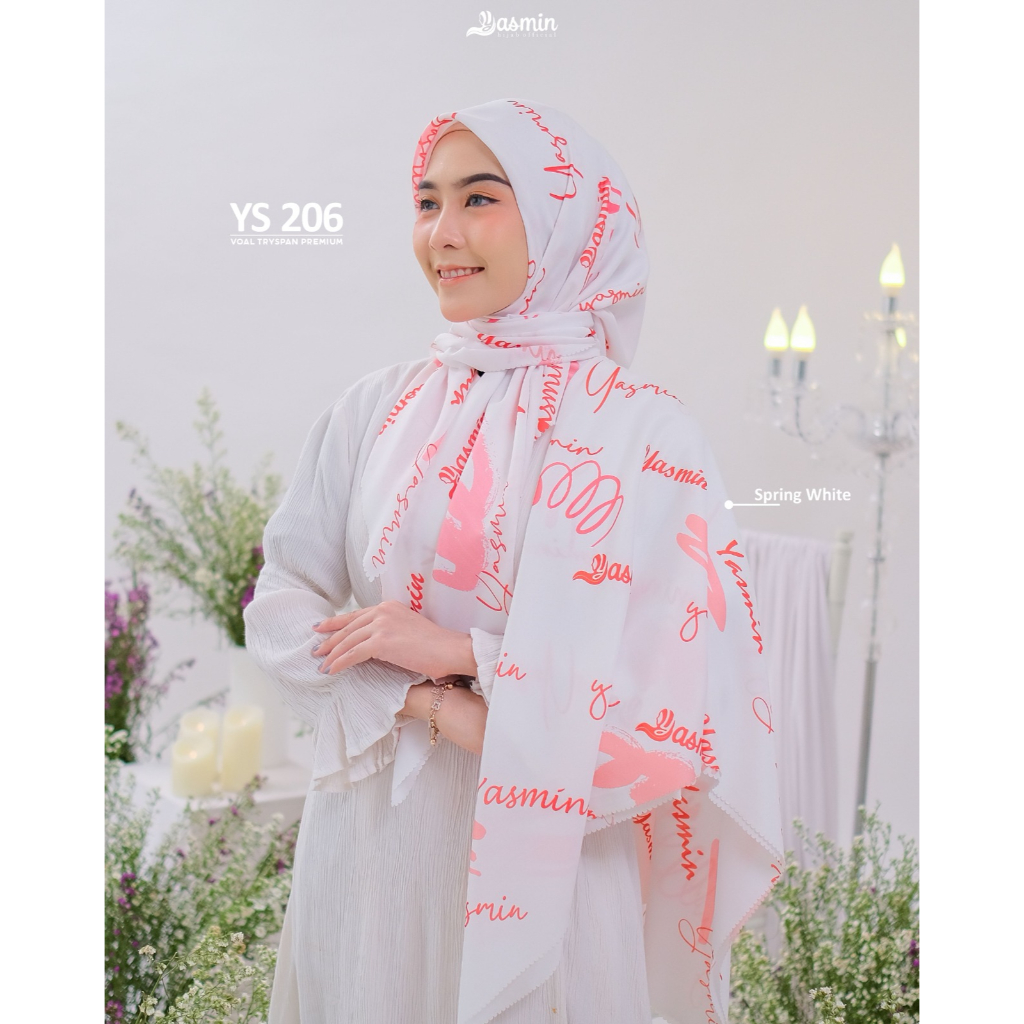 Yasmin Hijab - Segi Empat Motif Ys 206 Trixie scarf Yasmin Jilbab Segi empat motif tulisan yasmin