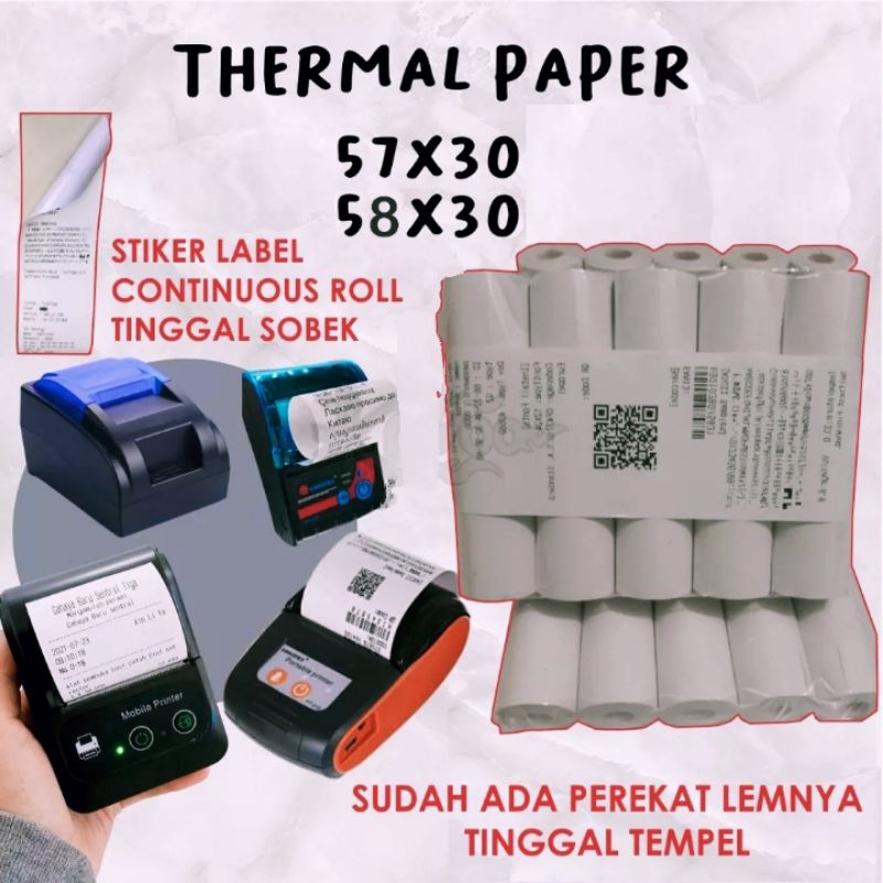 

Label Direct Sticker Thermal 58mm x 5 meter TEBAL Label Kertas Stiker Thermal 57x30 58x30 58 57mm x 30mm Kertas Termal