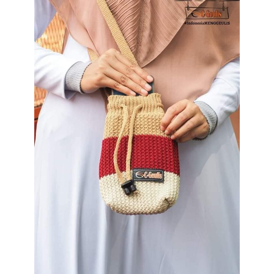 Tas Rajut C Geulis Wanita Selempang Tas Rajut HP Tas Rajut Mini Tas Rajut Kekinian  Modern Kecil Pra