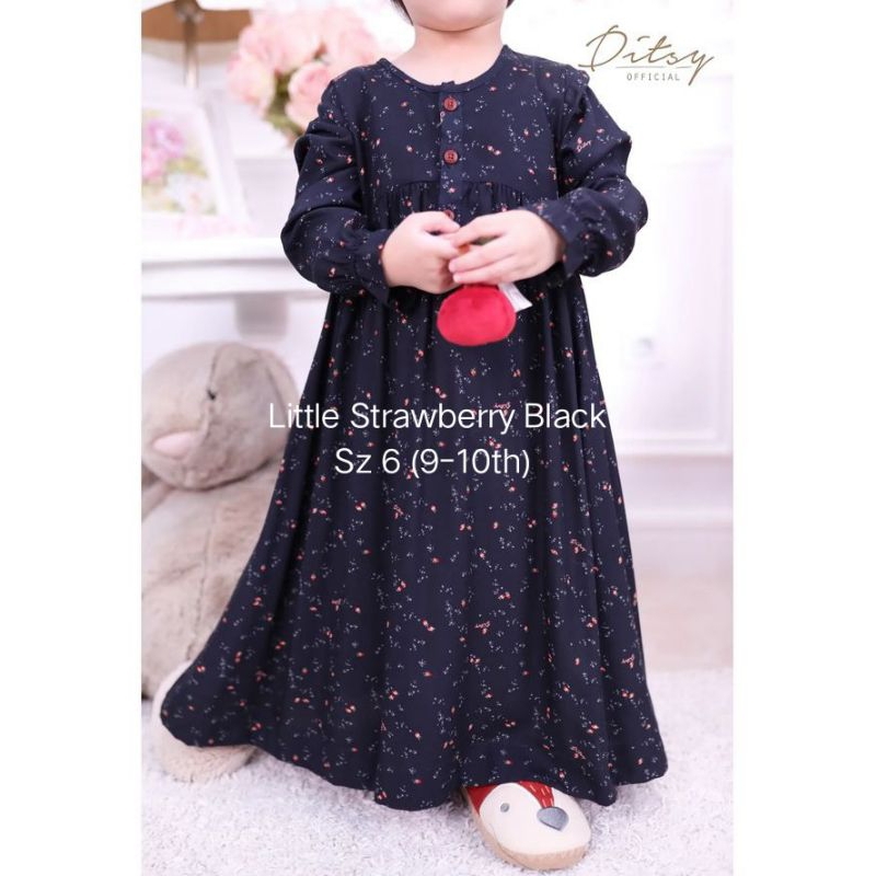 Gamis Anak Ditsy Little Strawberry Black, sz 6