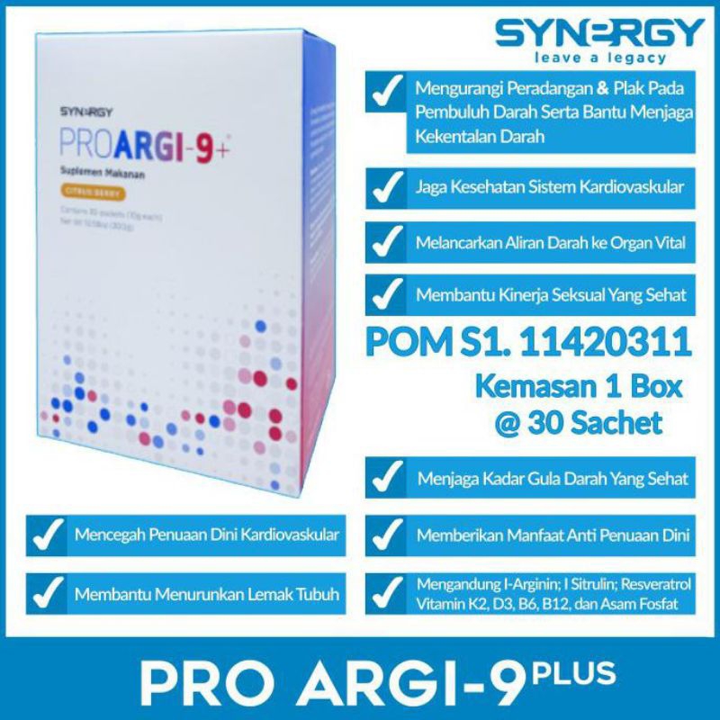 PROARGI -9plus +Pembulu Darah Dan Meningkatkan Energi Asli Original-PROARGI-9+ Synergy safu box isi 