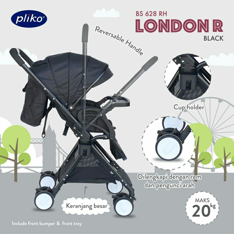 Stroller Pliko BS 628 LONDON R Kereta Dorong Dua Arah