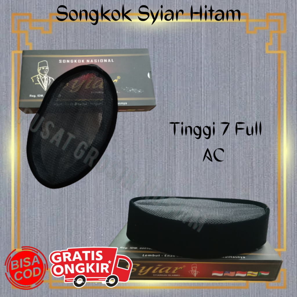 Songkok Presiden / Songkok Syiar Full AC Hitam Songkok Nasional Bahan Bludru Peugeon tinggi 7 cm