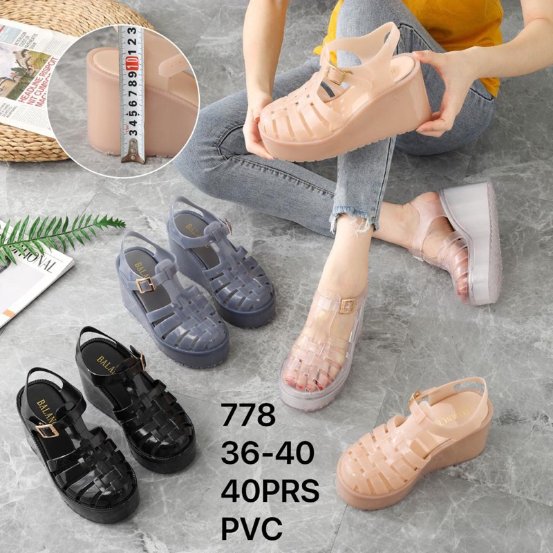 SANDAL JELLY IMPORT BALANCE WANITA WEDGES DEWASA GLADIATOR TINGGI PREMIUM 778