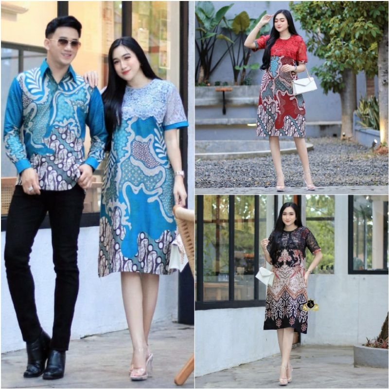 Batik Couple Modern Dress Batik Modern Couple Batik Premium Dress Batik Kombinasi Brokat