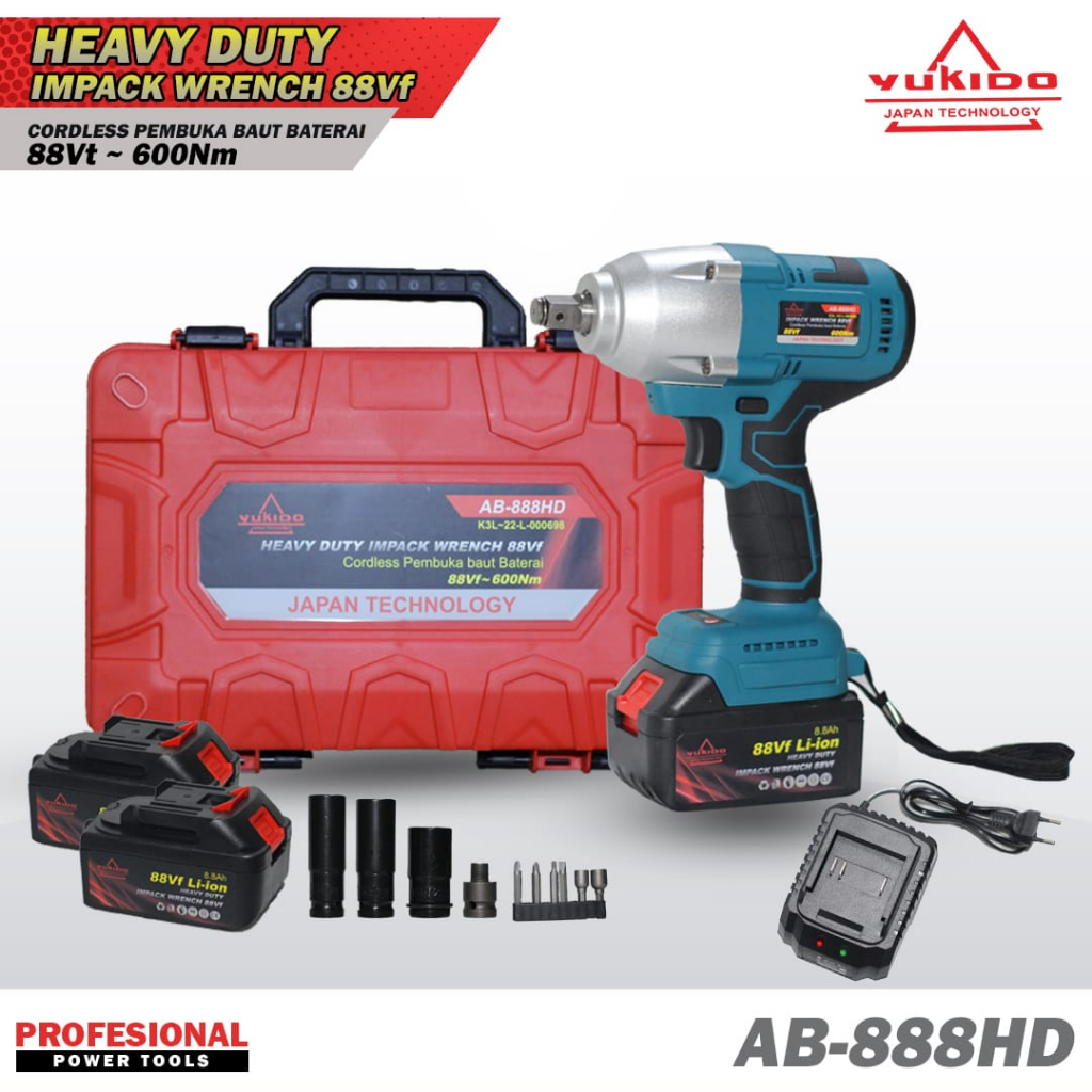 Promo Impact Wrench Cordless 88V Yukido Mesin Pembuka Baut Mesin Impact Baterai Cordless Impact