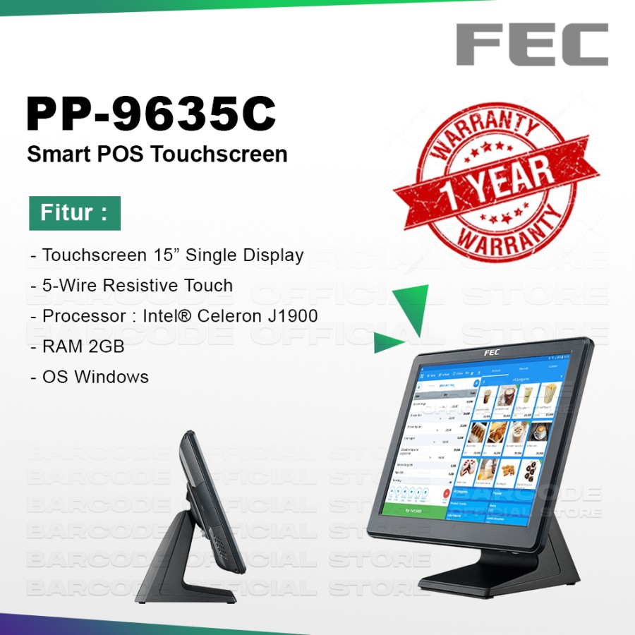 FEC PP 9635C Mesin Kasir Touchscreen Windows Komputer Resto Cafe Retail POS