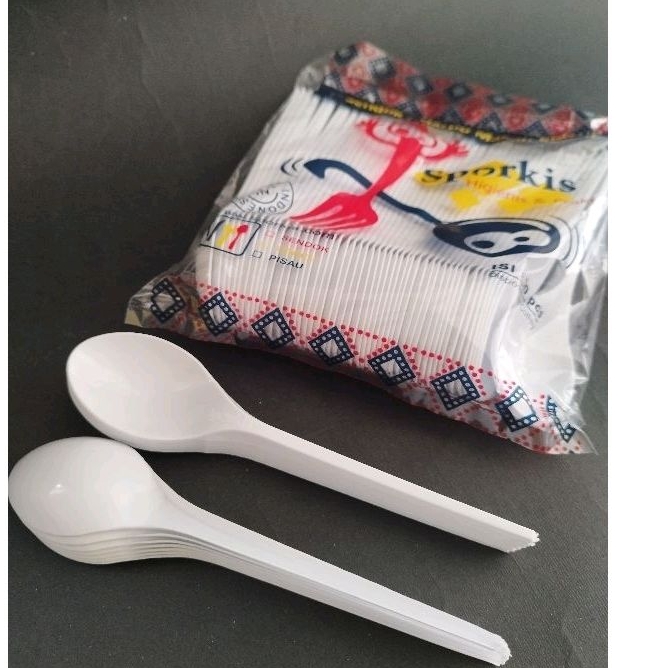 SENDOK MAKAN PLASTIK PANJANG - SENDOK PLASTIK PUTIH SUSU CEMERLANG  - SENDOK MAKAN PLASTIK