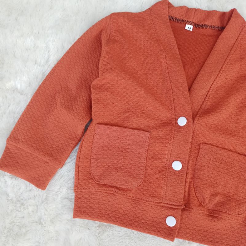 Cardigan Saku 1-4 Tahun Kardigan Anak Waffle knite Cardi Unisex Laki Laki Perempuan